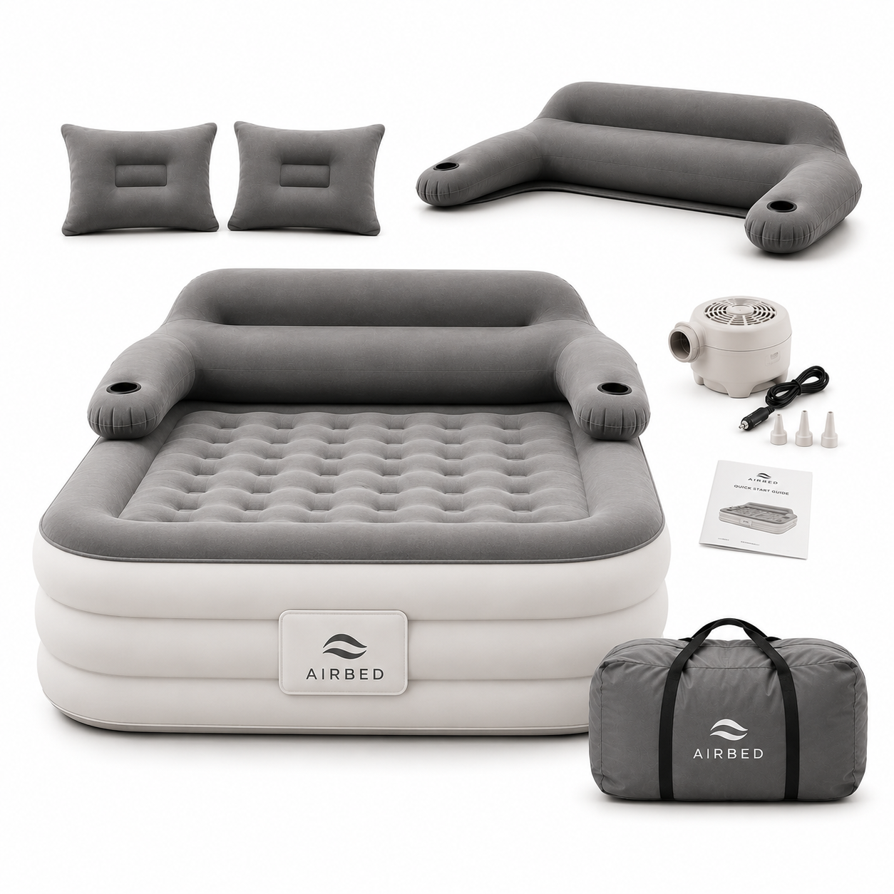 Complete AirBed Queen kit contents